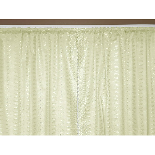 Leafy Cotton Single Eyelet Curtain Panel Long Drop-Ochre Yellow Grey Pink Blue